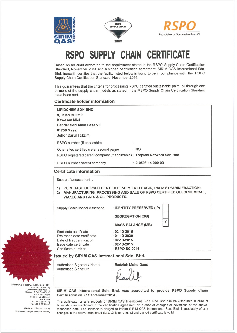 Certifikát RSPO